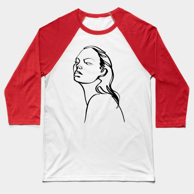 One line woman face  drawing, Abstract minimal female single line art Baseball T-Shirt by 9georgeDoodle